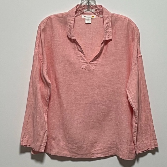 C&C California Pink relaxed fit Linen Collared Pullover all season Blouse top - Picture 1 of 7